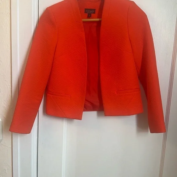Topshop Croco Embossed High Hip Bright Orange Blazer  Size 0 - Picture 5 of 8